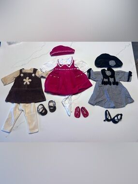 Doll Clothes for 18” American Girl Doll - lot of 3 Outfits Dress Shoes Hats